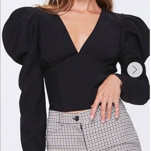 Forever 21 Puff Sleeve V-Neck Top